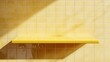 © ImageKing - 3d yellow kitchen shelf on tile wall background. Realistic minimal bathroom studio with shadow. Geometric pattern backdrop for showcase illustration. Empty ceramic pedestal in restroom abstract bg