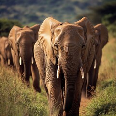 elephants roaming freely in a lush green field