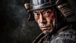© Music_A - A detailed portrait of a samurai in traditional armor, captured in an attacking pose with a dark background