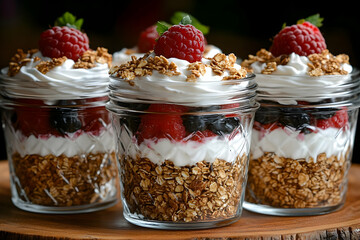 Wall Mural - Layers of Granola, Yogurt, and Berries in Glass Jars: A Delicious and Healthy Breakfast Parfait