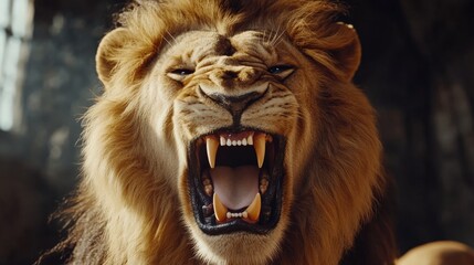 close-up shot of a lion's open mouth, ready to roar
