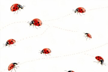 Wall Mural - A group of ladybugs gathered on a white surface, with no distractions or embellishments