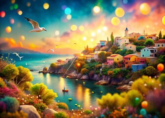 Wall Mural - surreal dreamlike bokeh landscape, whimsical colorful abstract art, fantasy background