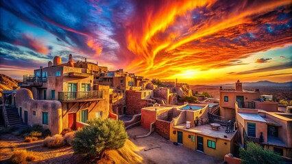 Wall Mural - surreal sunset over madrid, new mexico: dreamlike architectural fantasy