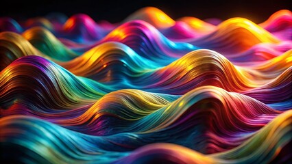 Wall Mural - Vibrant Glowing Abstract Waves on Black Background - High Resolution Stock Photo