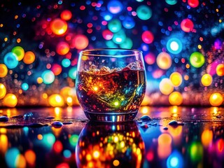 Wall Mural - vibrant glowing liquid particles on colorful glass background - night photography stock photo