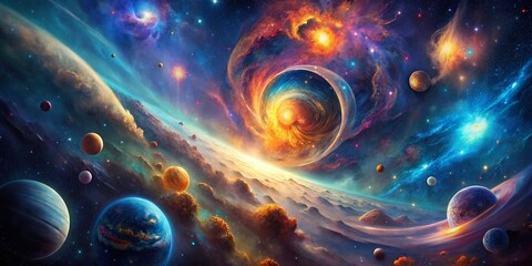 Wall Mural - Vibrant Interstellar Nebula: Cosmic Art Stock Photo of Celestial Bodies and Energetic Particles