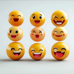 Wall Mural - 30 cute emoji icons 3d style icons are yellow with red and black white background cute soft light so