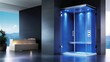 © Muhammad - Modern glass shower enclosure with blue lighting and sleek design.