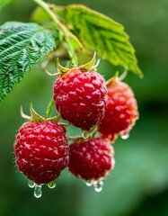 Canvas Print - Juicy raspberries glistening with morning dew.