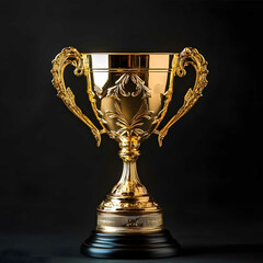 gold shiny trophy with design black background