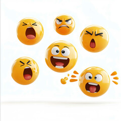 Wall Mural - five threedimensional emoticons flying expressing different emotions minimalistic realistic 3d solid