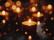 © Dzikrul Husnani - A group of lit candles in the dark, creating an atmosphere of tranquility and reflection on a black background with bokeh lights. The focus is sharp against the blurred light spots from the candle