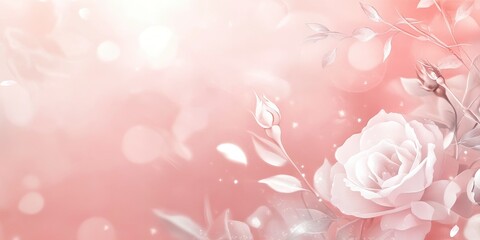 Wall Mural - A soft pink background with delicate roses, perfect for Valentine's Day or Mother's Day. A banner design with copy space and an elegant style. High resolution, high quality, high detail, professional 