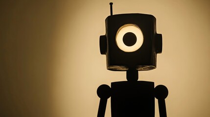 Canvas Print - Illuminated Wooden Robot Silhouette Against Beige Background