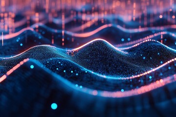 Aufkleber - Abstract digital wave with glowing particles and lines.