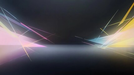Wall Mural - abstract background with colorful lines and shapes on dark background.