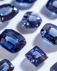 Aufkleber - Collection of various sizes and shapes of dark blue gemstones on a white background.