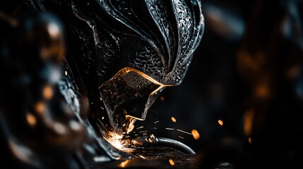 Aufkleber - Close-up of a blacksmith welding a dark metal sculpture, sparks flying.