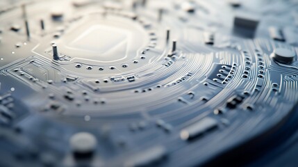 Poster - Close-up of a circuit board's intricate design, showcasing its complex network of pathways and components.