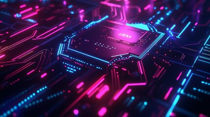 Aufkleber - Abstract neon pink and blue glowing circuit board technology background.