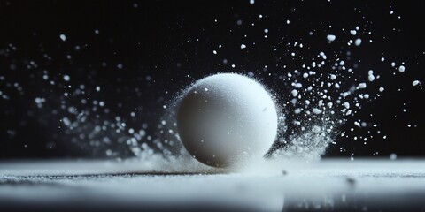 Poster - White sphere impacting surface, creating a dust cloud and splash.
