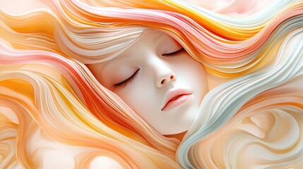 Wall Mural - Ethereal beauty with flowing colorful hair