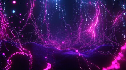 abstract purple and blue energy field with glowing particles.