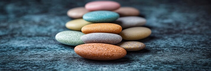 Leinwandbilder - Stacked colorful stones on dark background.