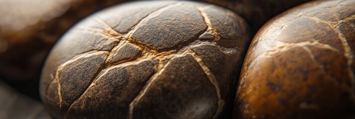 Poster - Close-up of dark brown, cracked stones, textured surface.