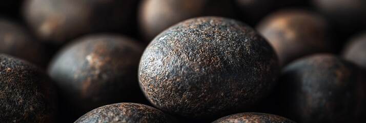 Poster - Close-up of dark, textured spheres, possibly seeds or beads, arranged in a pile.