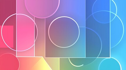 Wall Mural - Abstract geometric background with overlapping circles and squares in vibrant gradient colors.