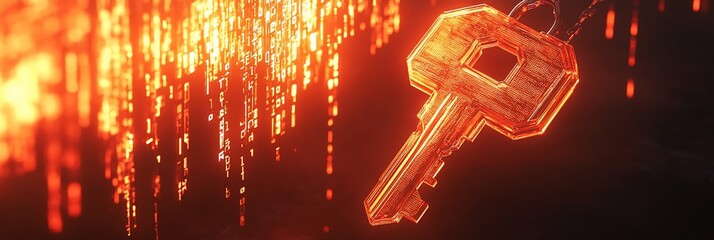 Poster - Glowing digital key with falling code.