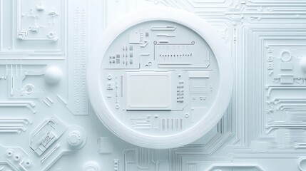 Poster - Abstract white circuit board with central processor.