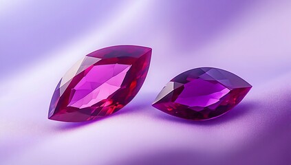 Aufkleber - Two marquise-cut pink gemstones on purple fabric.