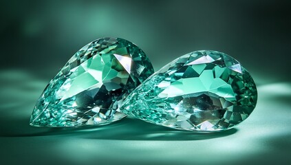 Aufkleber - Two pear-shaped, teal gemstones on a dark teal surface.