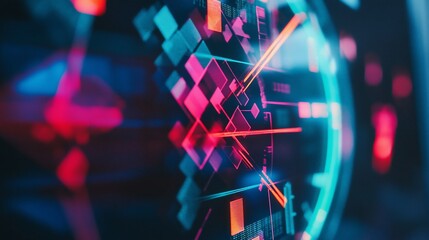 Aufkleber - Abstract digital technology background with glowing neon lights and geometric shapes.