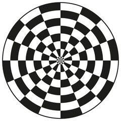 Wall Mural - Chessboard target design. Black white circle. Abstract checkered pattern. Geometric dartboard symbol.