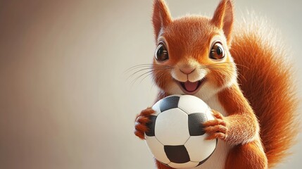 Poster - Adorable cartoon squirrel holding a soccer ball. (1)