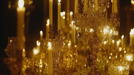 Sticker - Crystal chandeliers and candles illuminate a luxurious, romantic setting.