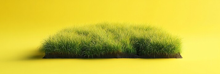 Sticker - Lush green grass patch isolated on yellow background.