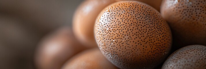 Poster - Close-up of a cluster of small, round, textured objects with a light brown hue.
