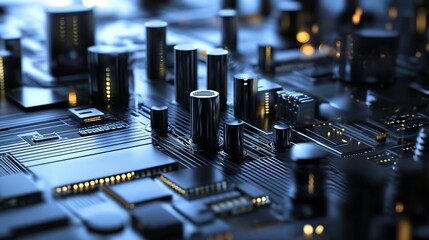 Aufkleber - Close-up of a circuit board's intricate design, showcasing its metallic components and complex pathways.