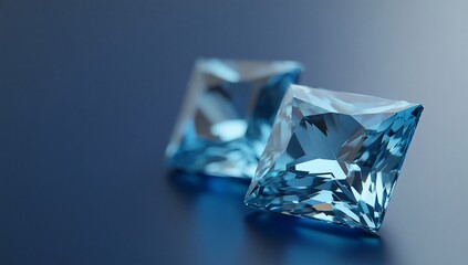 Aufkleber - Two radiant blue square gemstones, dazzling facets, reflective surface, elegant, luxurious.