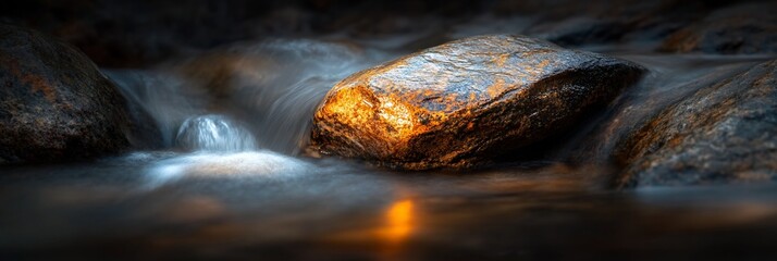 Aufkleber - Illuminated river rock in flowing water.