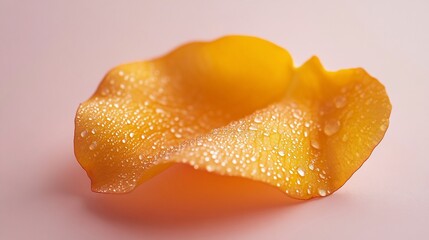 Aufkleber - Close-up of a single, dew-covered, orange rose petal on a pink background.
