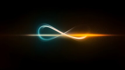 Wall Mural - Glowing infinity symbol with orange and blue light trails on black background.