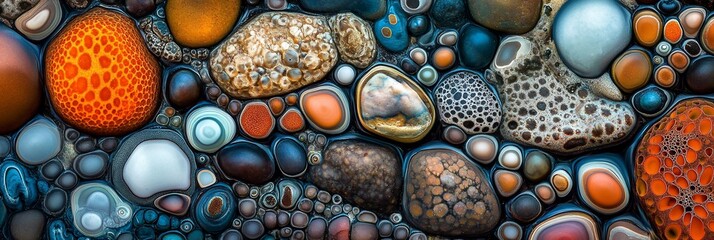 Poster - Colorful, patterned stones arranged closely together.