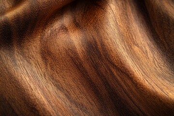 Poster - Close-up of rich, dark brown wood grain texture with subtle waves and light reflections.