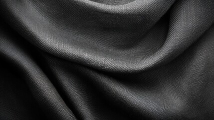 Leinwandbilder - Close-up of dark gray fabric with soft folds and wrinkles, showing texture and drape.